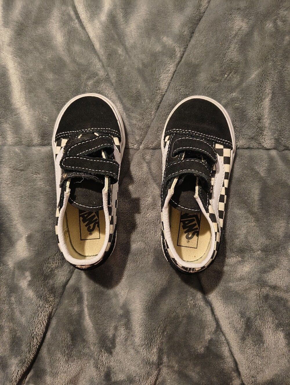 Vans Kids Black & White Checkerboard Velcro Skate Sneakers
